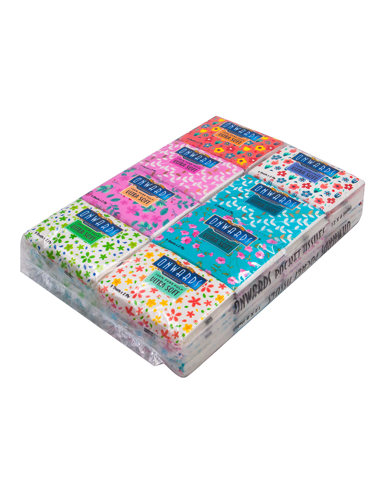 Onwards - Flower Pocket Tissue<br/> 18 Bundles x 4 Tubes x 12 Packs x 8 Sheets 